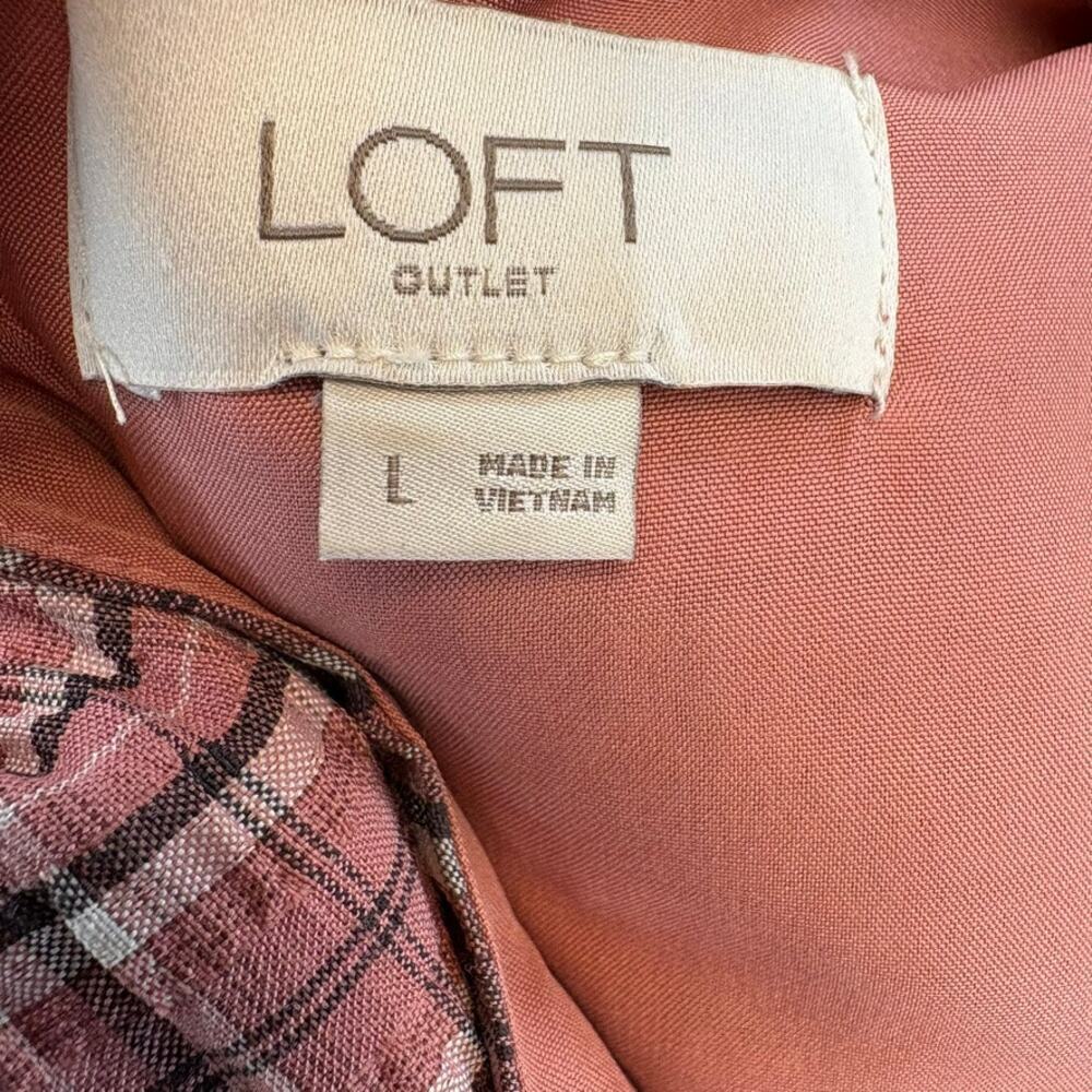 Loft Outlet Cottagecore Puff Sleeve Prairie Plaid Seersucker Belted Dress Sz L - Picture 5 of 6